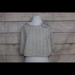 Knitted Black and White Cloak w. Floral Detail